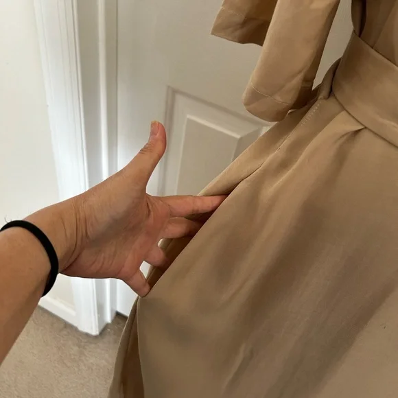 Cuyana Trench Wrap Midi Dress in Tan - Picture 7 of 12